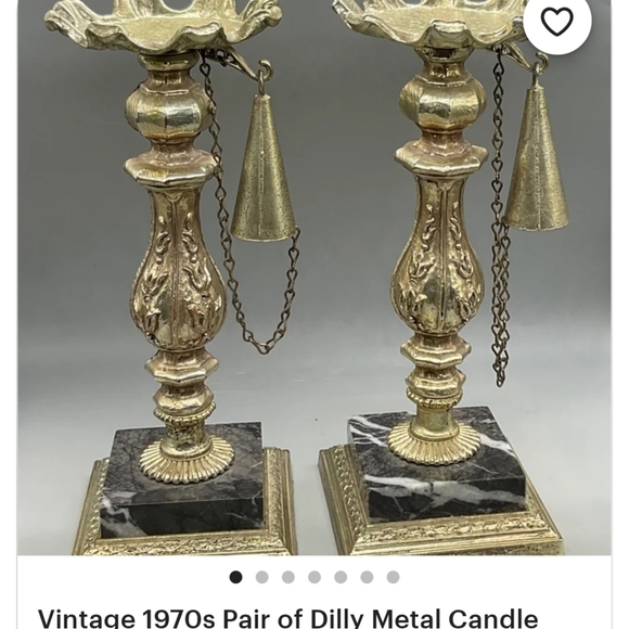 Dilly MFG Co Vintage gilded metal and marble pillar candleholders vintage - Picture 7 of 8